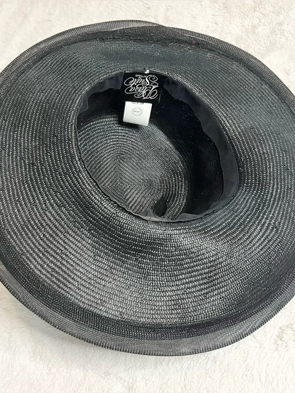 Vintage Plaza Suite by Betmar Black Wide Brim Derby Hat with Rose Fascinator